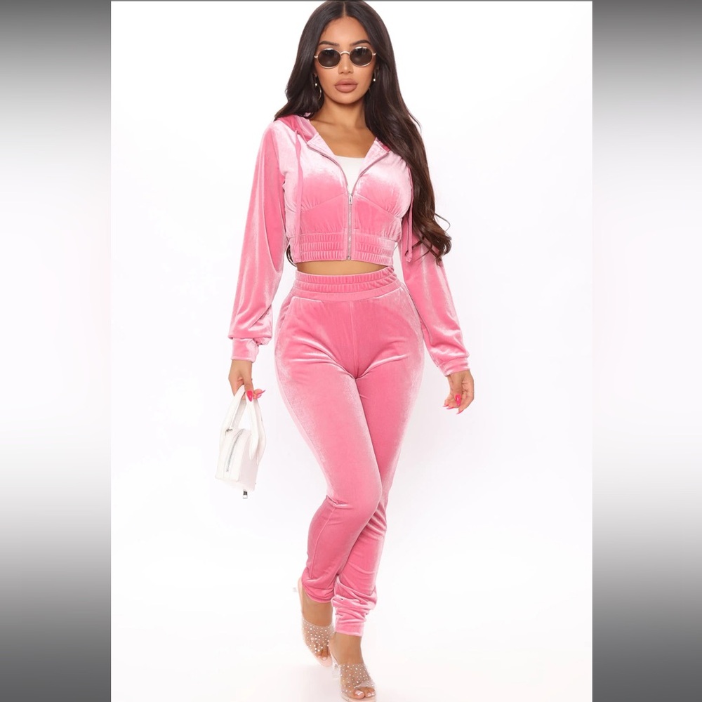 Fashion Nova Down To Lounge Pant Set Pink